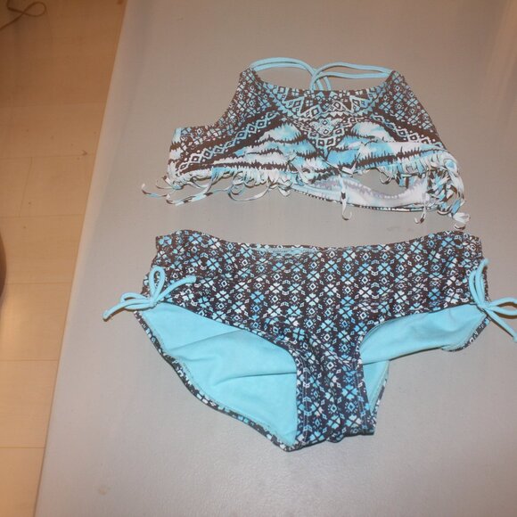 Blue & White 2 Pcs Justice Bikini Swimsuit Size 14 - Picture 2 of 11